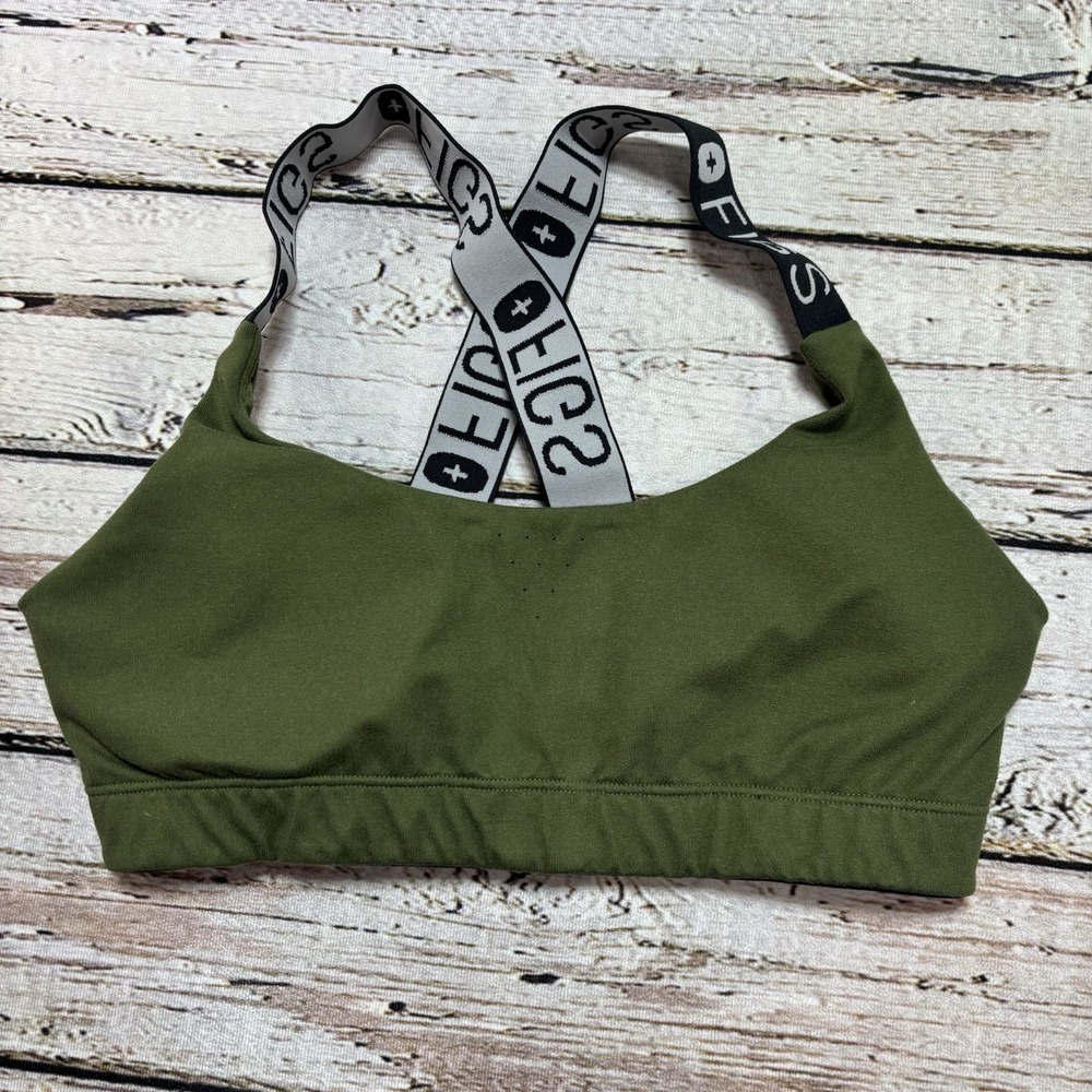 Figs Sports Bra Womens Medium Green Performance Underscrub Crossback Logo